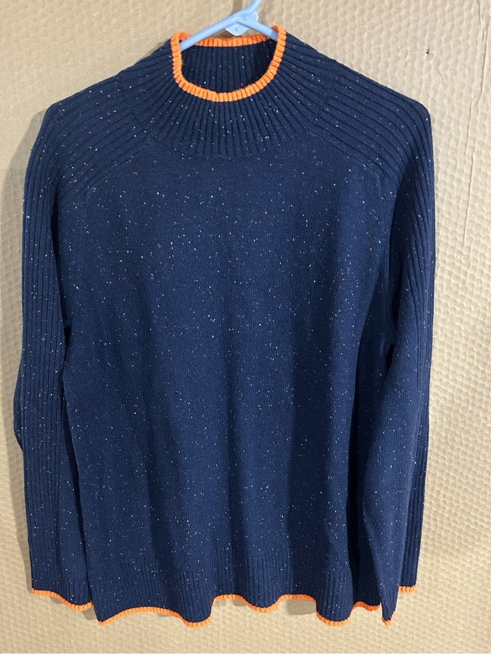 J. Jill Navy Crewneck Sweater with Orange Trim